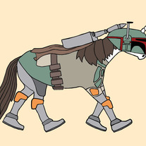 Unicorn dressed as Boba Fett, 5x7 print
