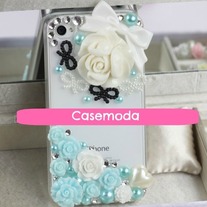 New Bling Crystal Sparkle White And Blue Roses Bows iPhone 4/4S Case