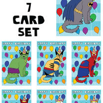 Cats Dressed as comics Happy Birthday 7 card set
