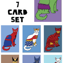 Cat dressed as comic Blank (no text) 7 card set