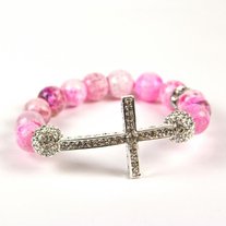 Pink bead sideways cross bracelet