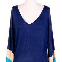 Blue Top with Tan & Turqoise Sleeve