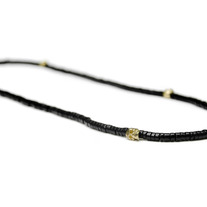 Heishi Skull Necklace / Brass + Black Onyx