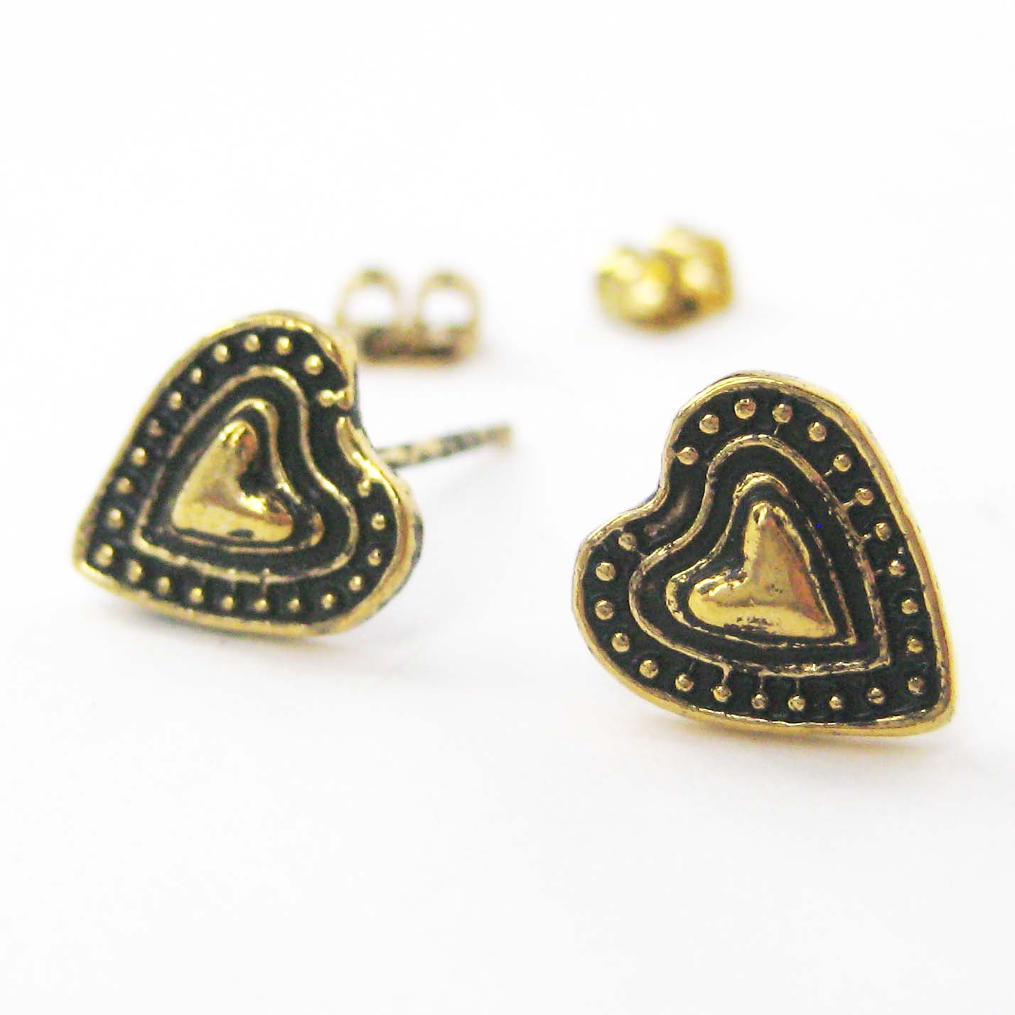 Small Heart Love Stud Earrings in Bronze with Textured Detail · DOTOLY