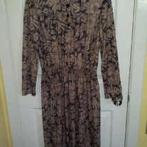 Sally Lou Light Brown and Black Patterned Dress Sz 12
