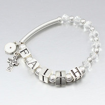 Silver FAITH Letter Block Mustard Seed Charm Bracelet with Cross