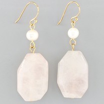 Faceted Rose Quartz & Pearl Drop Gold Earrings