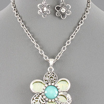 Chunky BOLD Whimsical Lime Green & Yellow Silver Daisy Scroll Pendant & Necklace Set