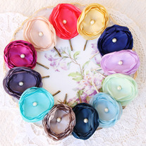 Set of Two Satin Oversized Flower Hairpins - 12 Color Choices