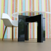 Modern Minimalist Dining, Kitchen Table in Acrylic w/ Clear Top, Dollhouse Miniature Furniture in 1:12 Scale, "Simplism" Small Dining Table