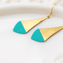 Teal Pointed Color Dipped Brass Earrings