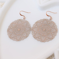 Blush Pink Brass Doily Cutout Earrings