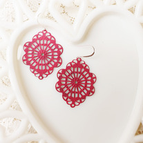 Fuchsia Brass Cutout Earrings