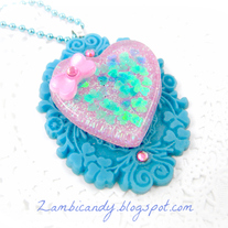 Pink and blue heart resin necklace