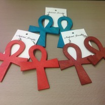 Natural Wood Ankh Earrings 