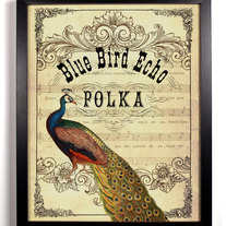 Image of Peacock And Music Sheet Ephemera Antique Illustration 8 x 10 