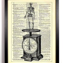 Image of Scale With Tiny Skeleton, Vintage Dictionary, 8 x 10