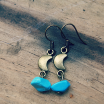 la luna. turquoise and moon charm earrings