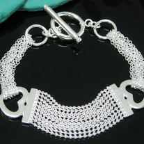 .925 Sterling Silver Multi Strand Heart Bracelet w/ Toggle