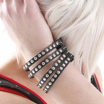 BONDAGE STYLE TRIPLE BLACK STUDDED PUNK WRISTBAND