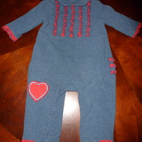 STARTING OUT DENIM/RED ROMPER-SIZE 12 MONTHS