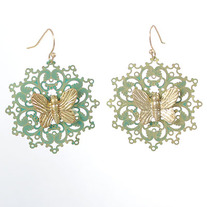 Butterfly Verdigris Gold Filigree Earrings