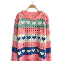 Pink Loose Heart Dipped Hem Sweater