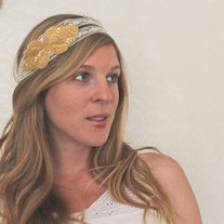 The Mae - Sparkling Gold and Lace Tie Headband or Halo