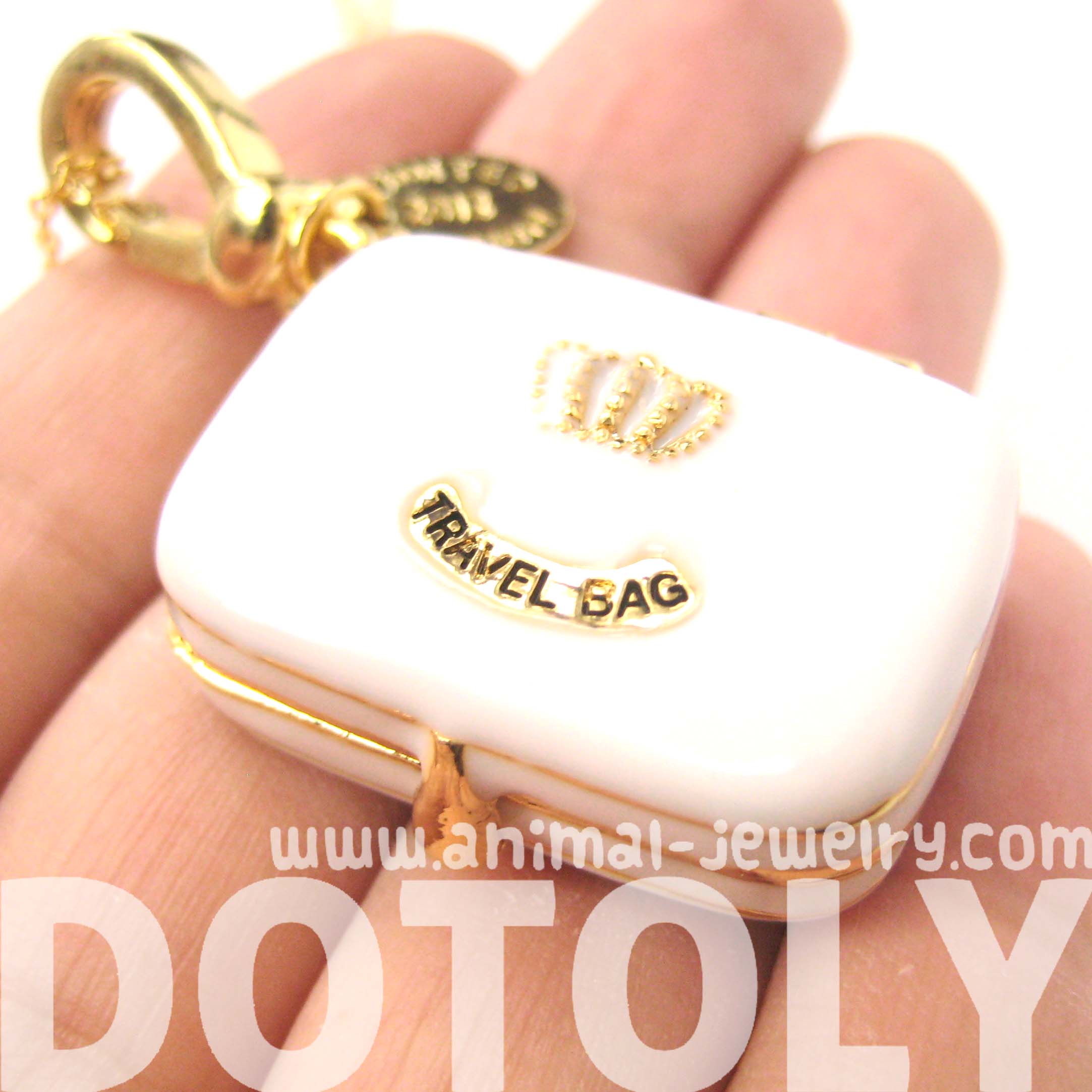 Limited Edition Travel Suitcase Bag Shaped Locket Full of Gems Necklace in White · DOTOLY Animal