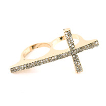 Gold Pave Cross Knuckle Ring