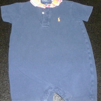 Navy Romper with Plaid Collar-Ralph Lauren Polo Size 18 Months