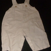 Khaki/White Stripe Linen Overalls-Baby Gap Size 3-6 Months