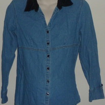 Long Sleeve Denim Shirt with Black Collar-Oh! Mamma Size Small
