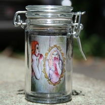 Glass Stash Jar with sexy zombie art label