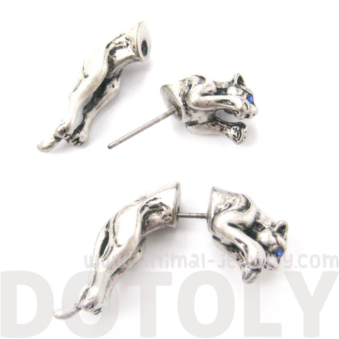 3D Fake Gauge Realistic Tiger Leopard Animal Stud Earrings in Silver