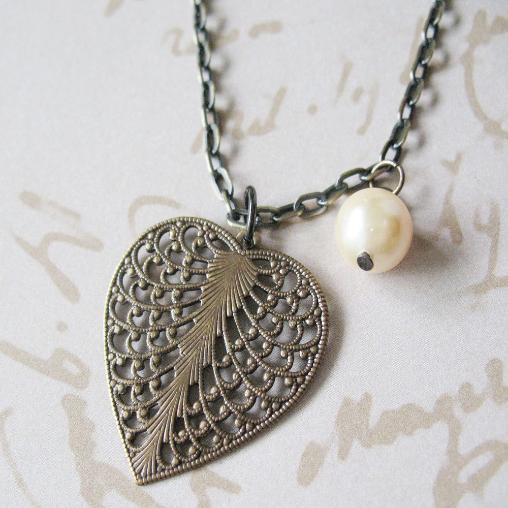 heart leaf filigree necklace heart and pearl necklace heart leaf filigree necklace heart and pearl necklace