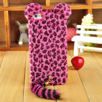 Leopard Partten Plush Covered w/ Tail iPhone 5 Case