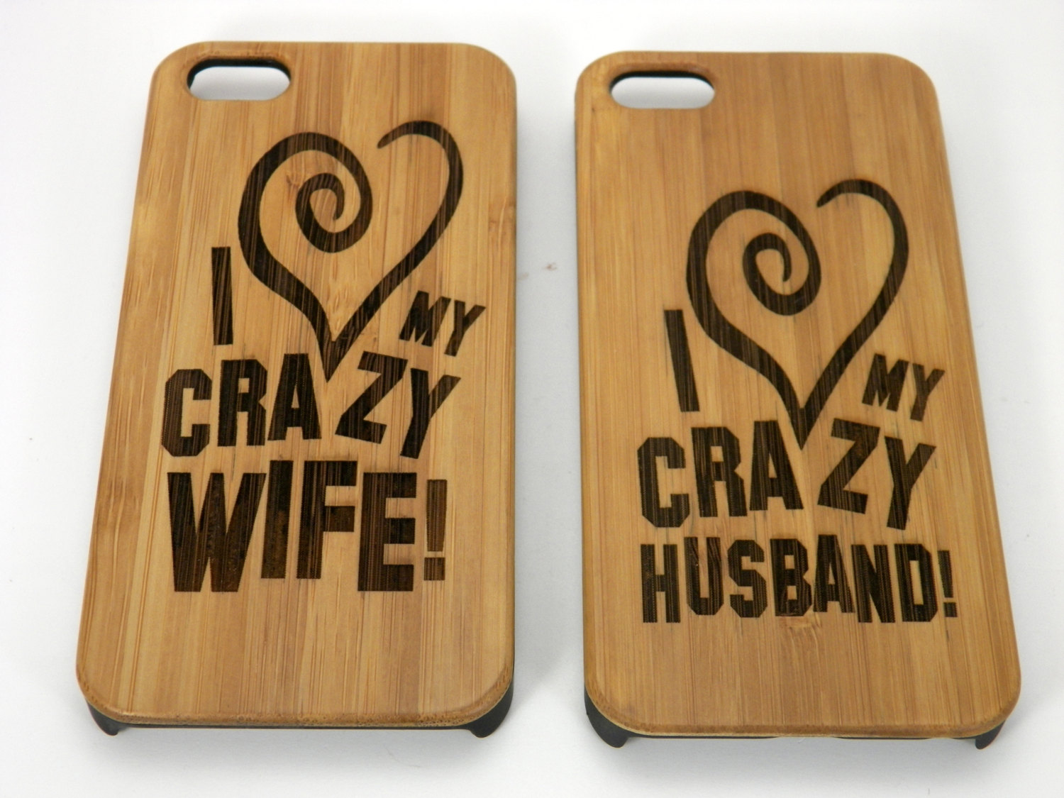 Crazy Husband & Wife iPhone 5 5S Case Gift Set. Bamboo Wood Cover Skin ...