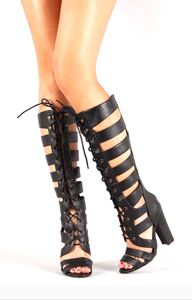 QUPID IMMORTAL-54 CAGED LACE UP GLADIATOR KNEE HIGH HEEL QUPID IMMORTAL-54 CAGED LACE UP GLADIATOR KNEE HIGH HEEL