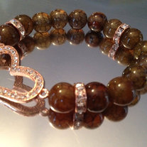 Heart Stretch Bracelet w/ Rose Gold Heart and Green Mix Agate Beads