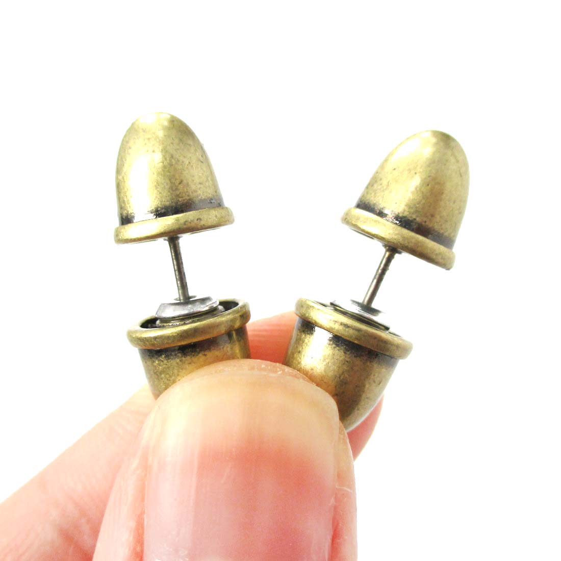 Bullet Shaped Faux Plug Fake Gauge Stud Earrings in Bronze · DOTOLY