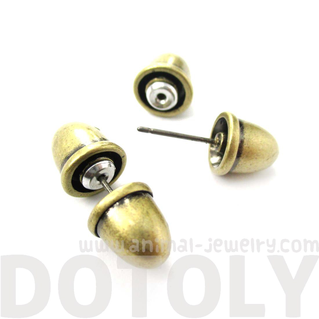Bullet Shaped Faux Plug Fake Gauge Stud Earrings in Bronze · DOTOLY