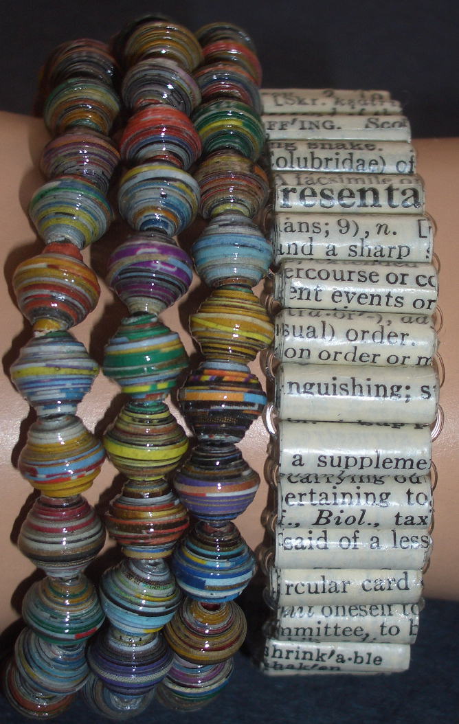 4Pack of Round and Dictionary Tube Paper Bead Stretch Bracelets on
