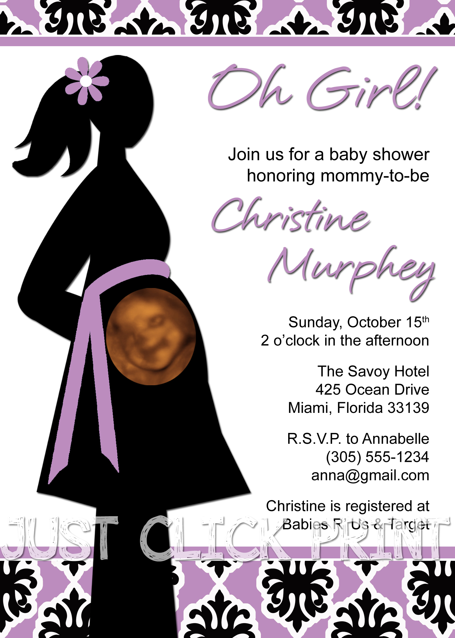 Oh Boy Or Oh Girl Baby Shower Ultrasound Invitation Printable Just 