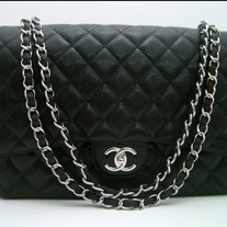 Chanel Classic Black Caviar Maxi Double Flap Handbag with Sliver Hardware 