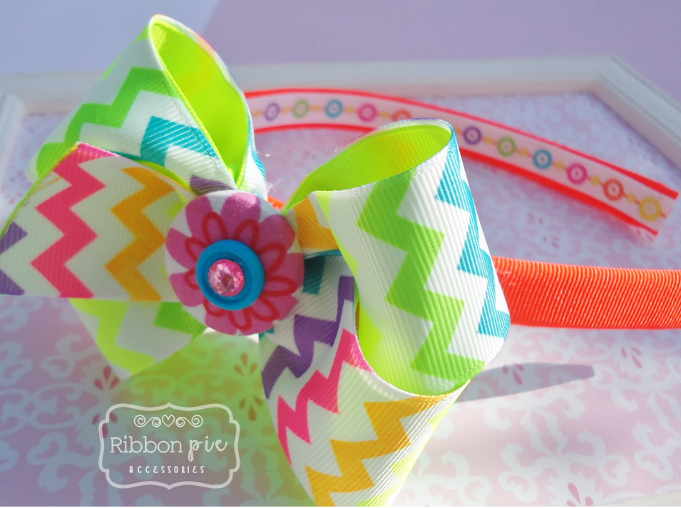 Neon Chevron Bow Headband for Girls on Storenvy