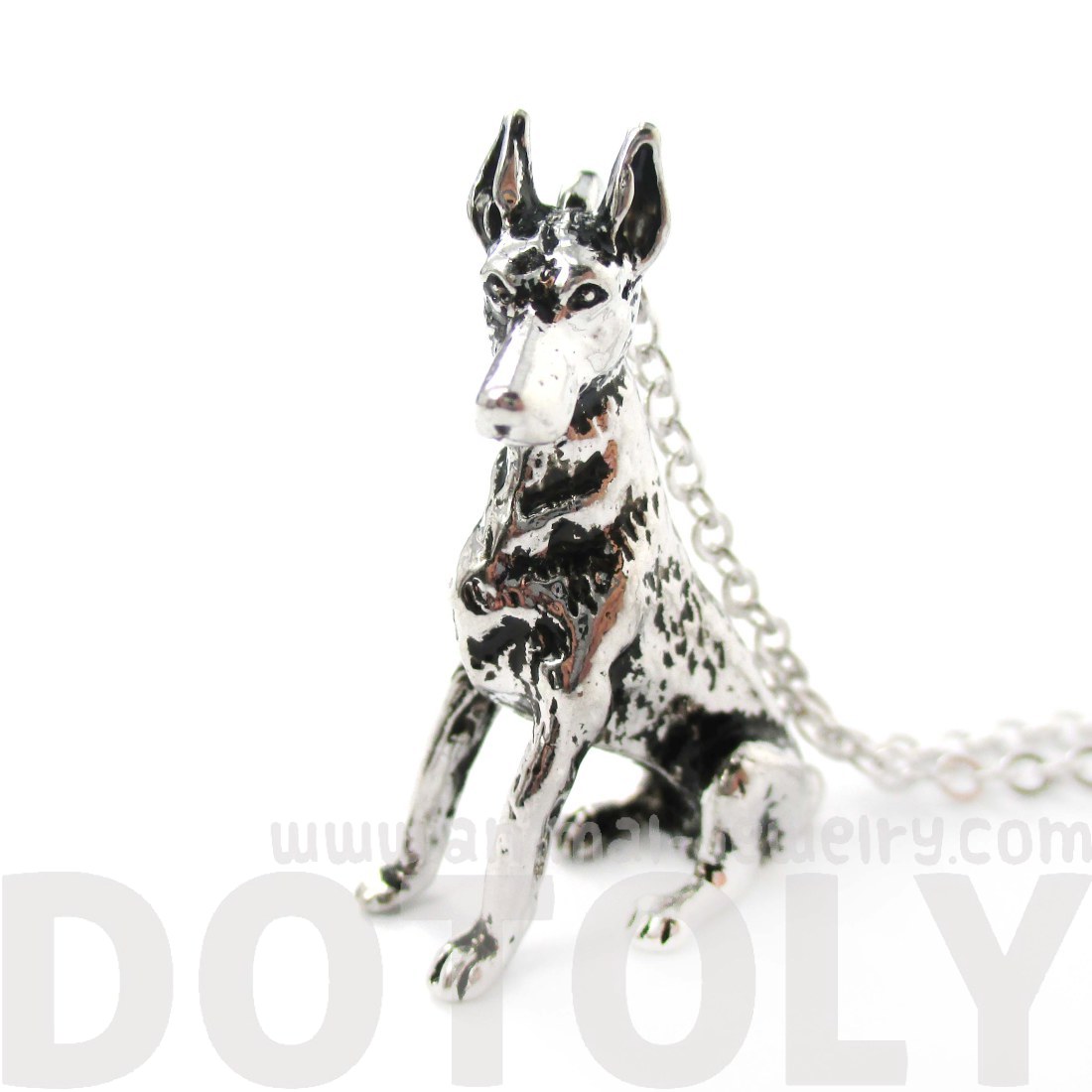 3D Realistic Doberman Pinscher Dog Breed Animal Charm Necklace in Shiny