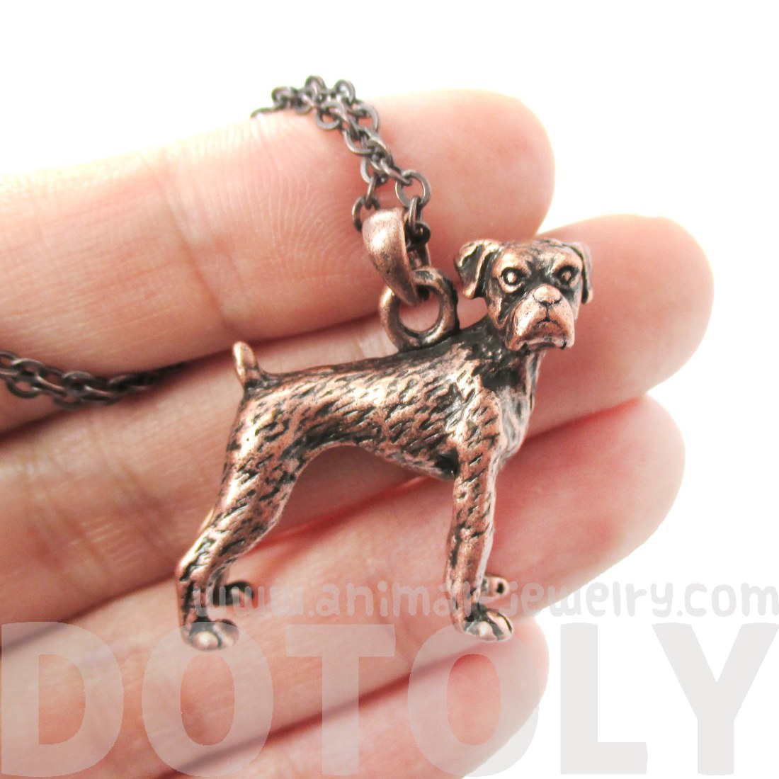 3D Realistic Boxer Dog Breed Animal Charm Necklace in Copper · DOTOLY