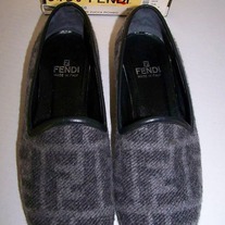 FENDI BLACK GRAY ZUCCA CASHMERE WOOL LOAFERS 5.5 M 