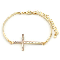 Simple Crystallized Sideways Cross Bracelet (More Colors Available)